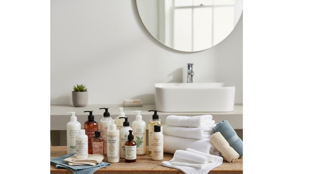 Categoria beleza com produtos de cabelo sobre bancada