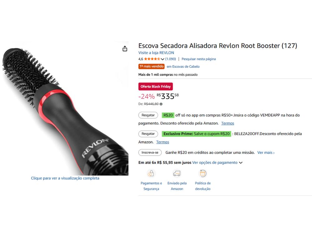 Escova Secadora Alisadora Revlon Root Booster 127V