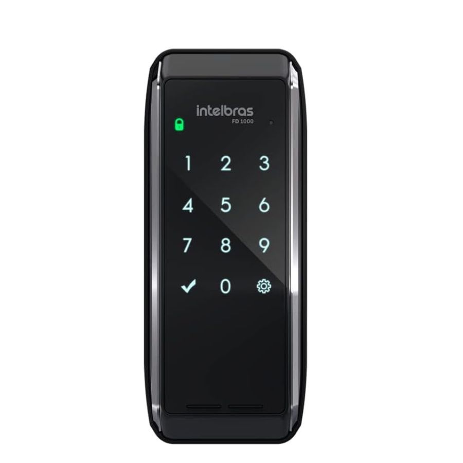 Fechadura Digital Intelbras FD 1000 instalada em porta externa de casa