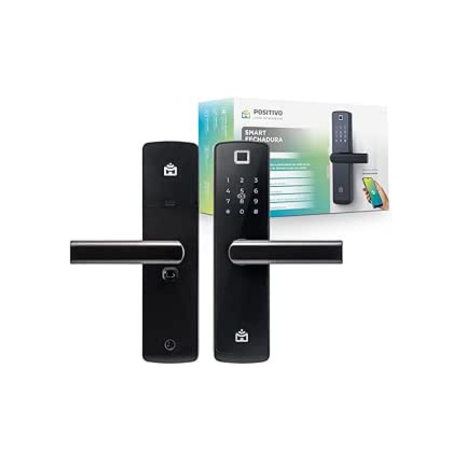 Fechadura Digital Positivo Casa Inteligente com Wi-Fi e biometria instalada em porta moderna