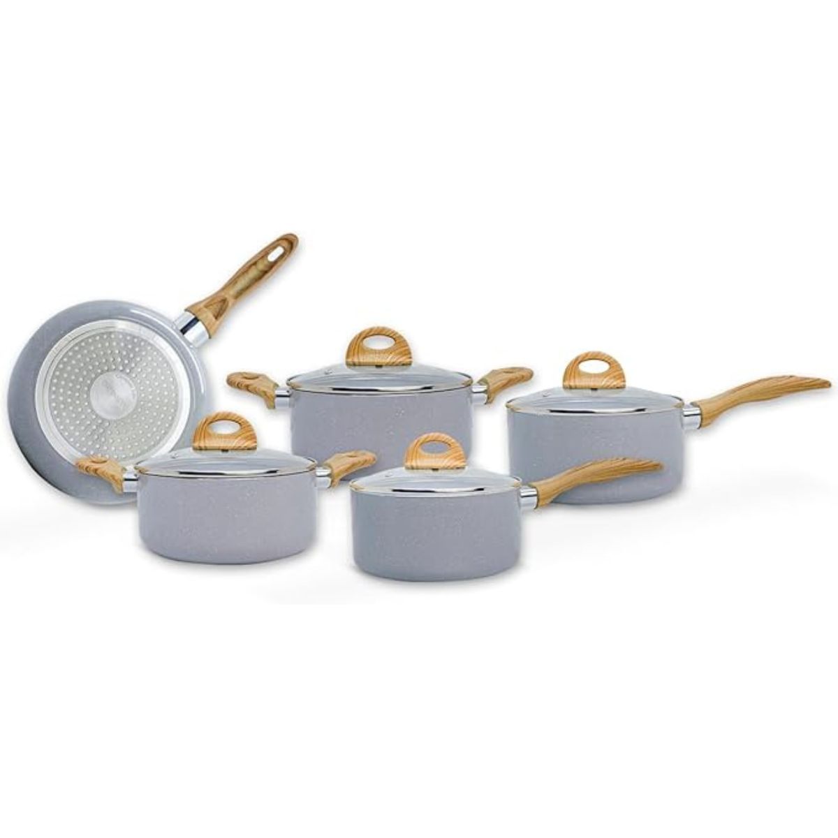 Brinox Jogo de Panelas Ceramic Life 5 Peças Smart Plus com Fundo de Indução - Cinza Wooden